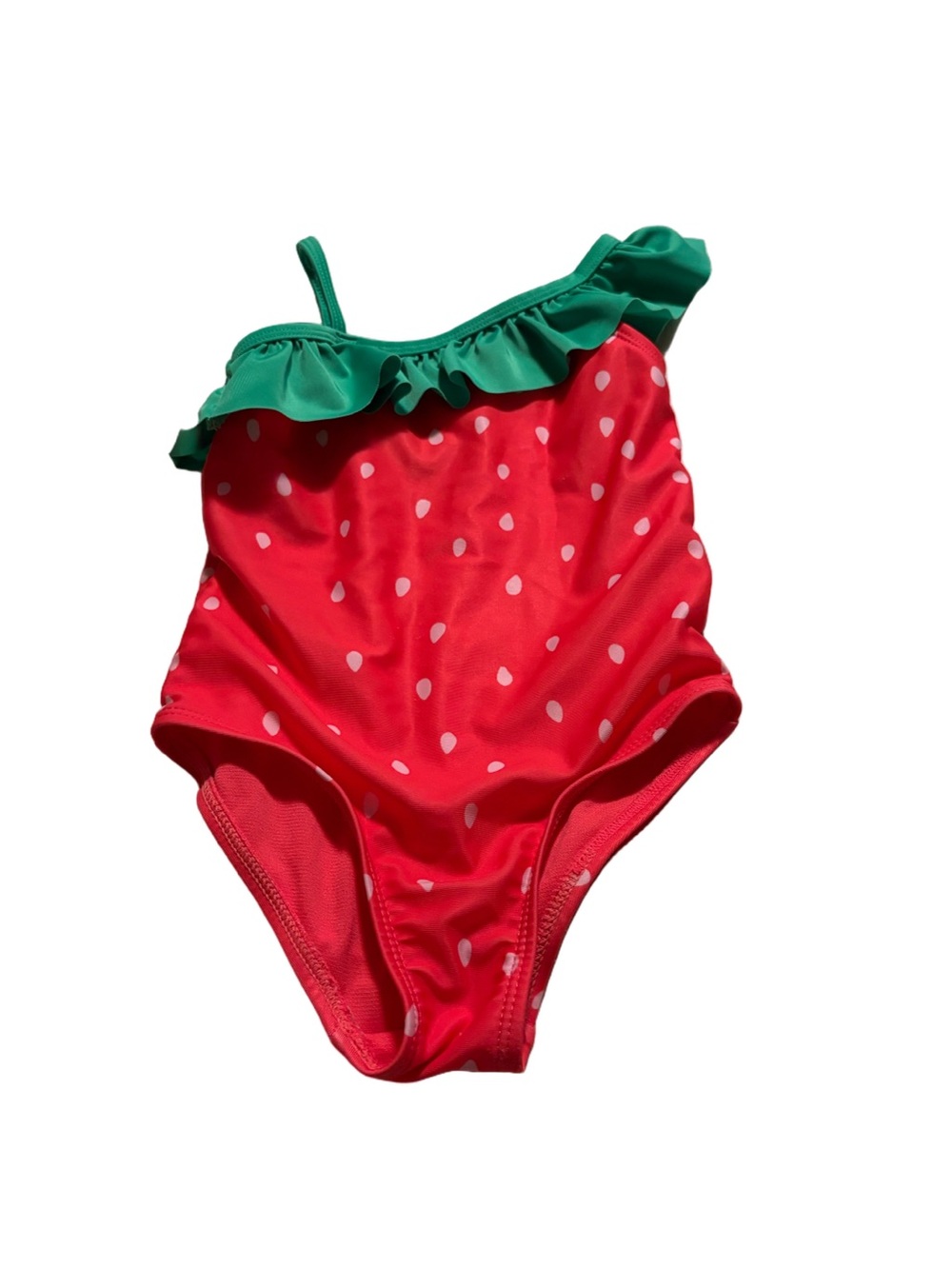 George Red Strawberry Print One-Piece Swimsuit with Green Ruffle Size 3T